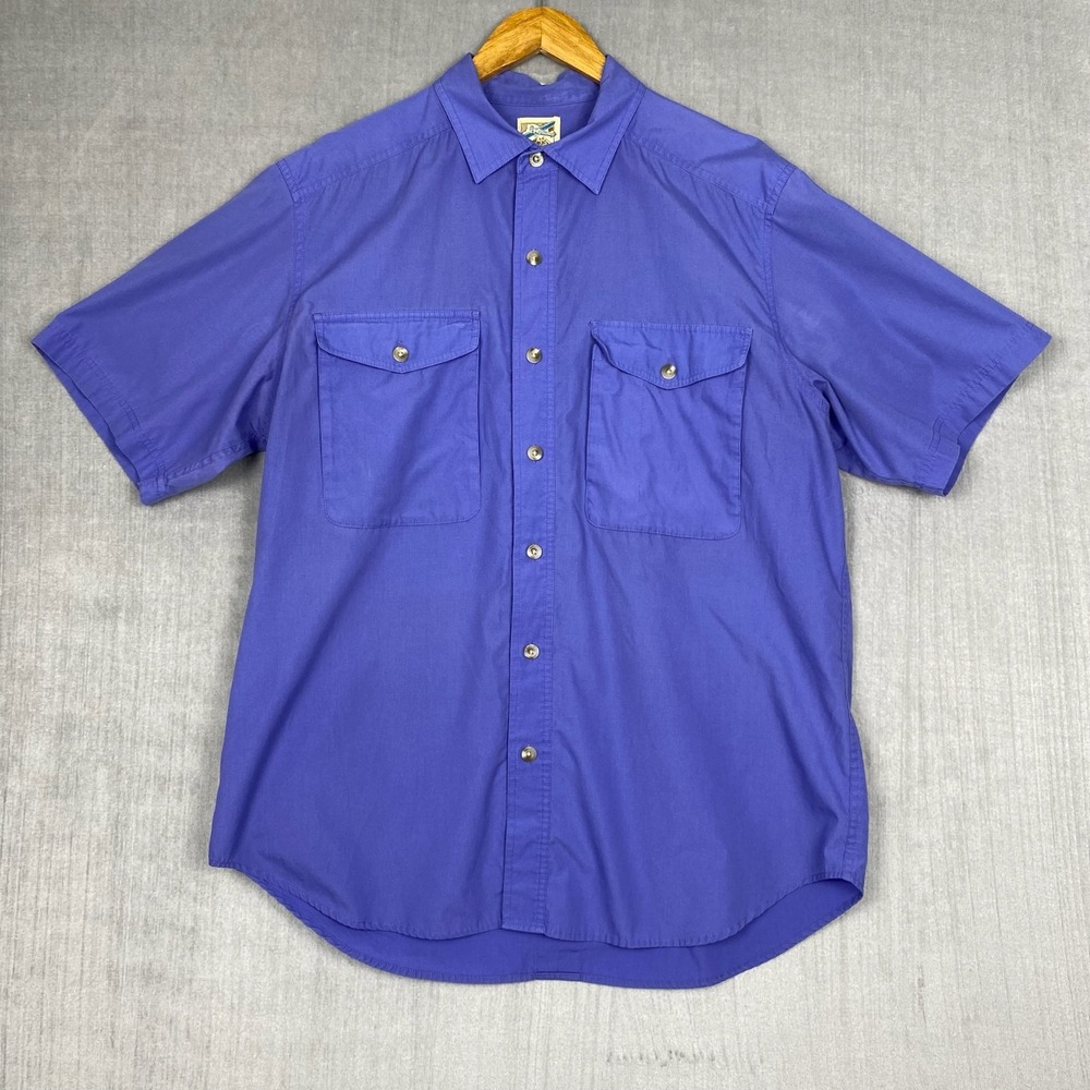 Vtg TravelSmith Button Up Mens Large Short Sleeve Pockets‎ Made in Hong Kong